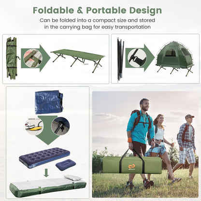 1-Person Camping Tent Cot with Air Mattress and Carry Bag for Picnic, Trip