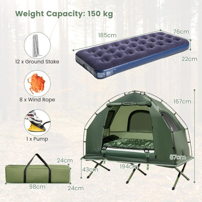 1-Person Camping Tent Cot with Air Mattress and Carry Bag for Picnic, Trip