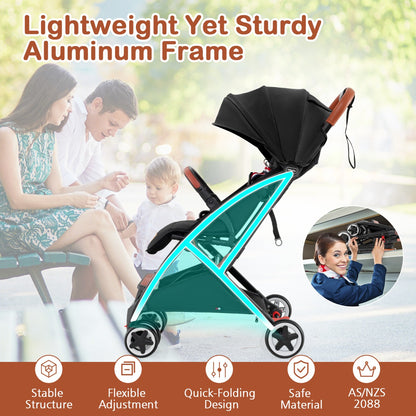 Canopy Stroller with Adjustable 95°- 175°Backrest for Baby-Black