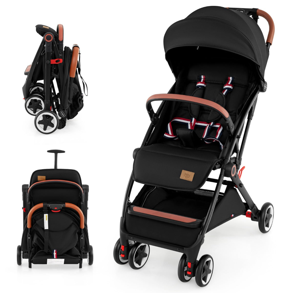 Canopy Stroller with Adjustable 95°- 175°Backrest for Baby-Black