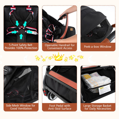 Canopy Stroller with Adjustable 95°- 175°Backrest for Baby-Black