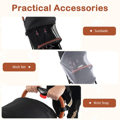 Canopy Stroller with Adjustable 95°- 175°Backrest for Baby-Black