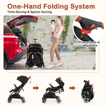 Canopy Stroller with Adjustable 95°- 175°Backrest for Baby-Black