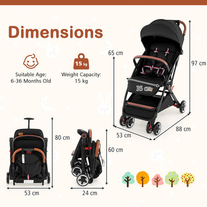 Canopy Stroller with Adjustable 95°- 175°Backrest for Baby-Black