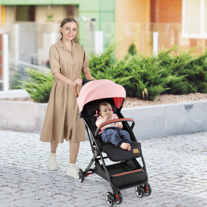 Canopy Stroller with Adjustable 95°- 175°Backrest for Baby-Pink