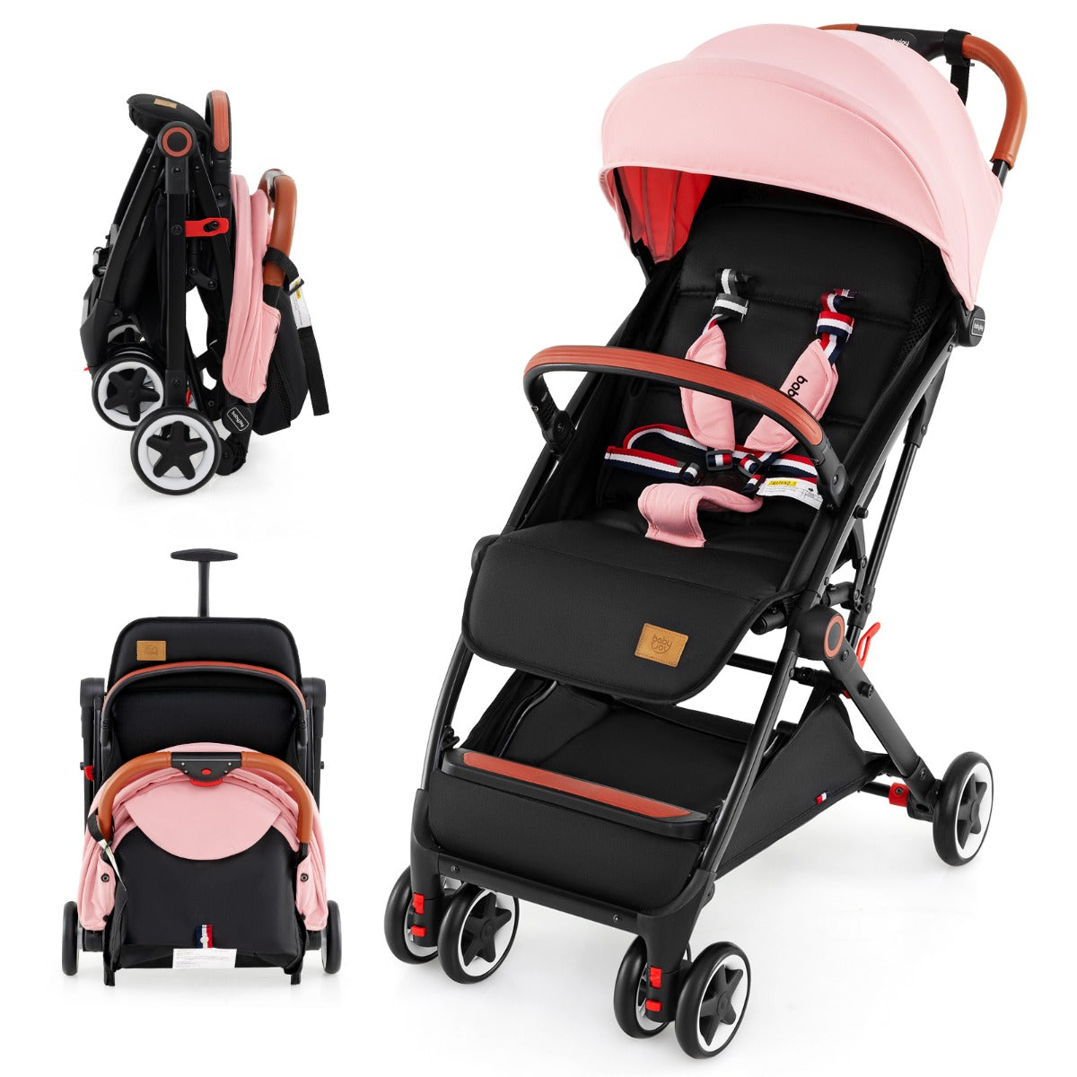Canopy Stroller with Adjustable 95°- 175°Backrest for Baby-Pink