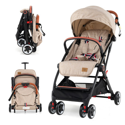 Canopy Stroller with Adjustable 95°- 175°Backrest for Baby-Beige