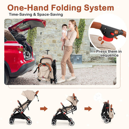 Canopy Stroller with Adjustable 95°- 175°Backrest for Baby-Beige