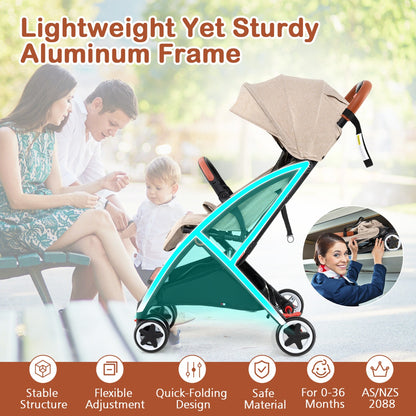Canopy Stroller with Adjustable 95°- 175°Backrest for Baby-Beige