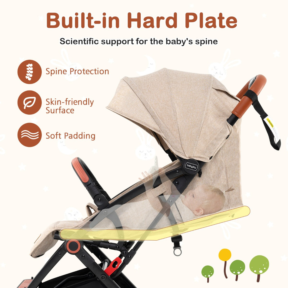 Canopy Stroller with Adjustable 95°- 175°Backrest for Baby-Beige