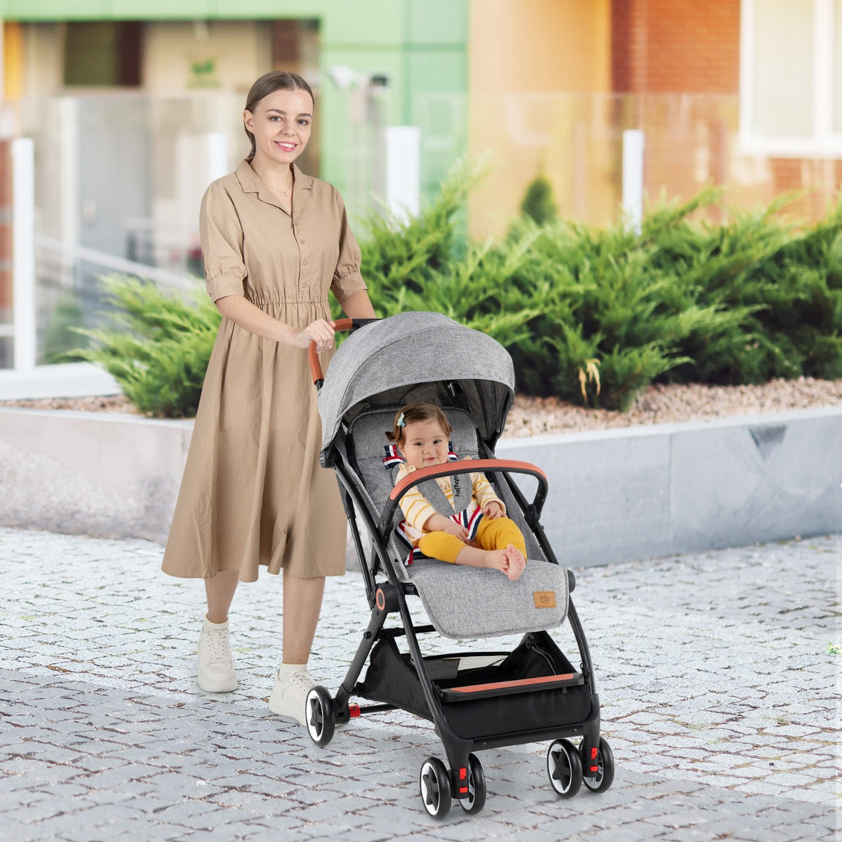 Canopy Stroller with Adjustable 95°- 175°Backrest for Baby-Grey