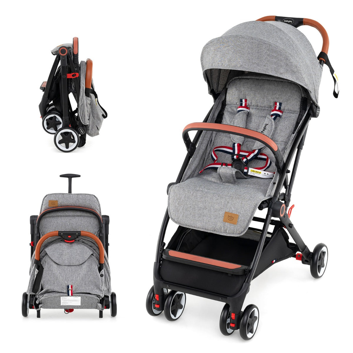Canopy Stroller with Adjustable 95°- 175°Backrest for Baby-Grey