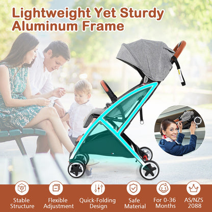 Canopy Stroller with Adjustable 95°- 175°Backrest for Baby-Grey
