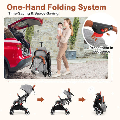 Canopy Stroller with Adjustable 95°- 175°Backrest for Baby-Grey
