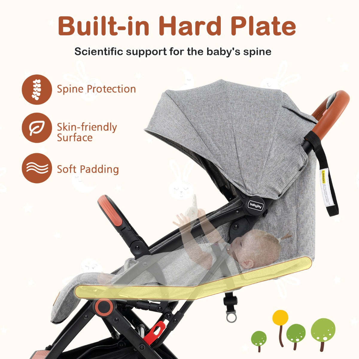 Canopy Stroller with Adjustable 95°- 175°Backrest for Baby-Grey