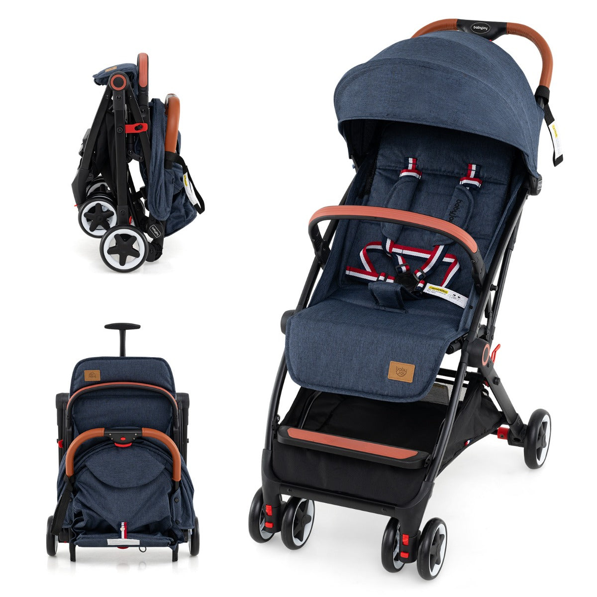 Canopy Stroller with Adjustable 95°- 175°Backrest for Baby-Navy