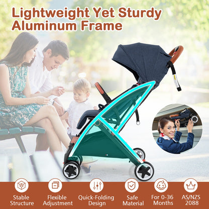 Canopy Stroller with Adjustable 95°- 175°Backrest for Baby-Navy
