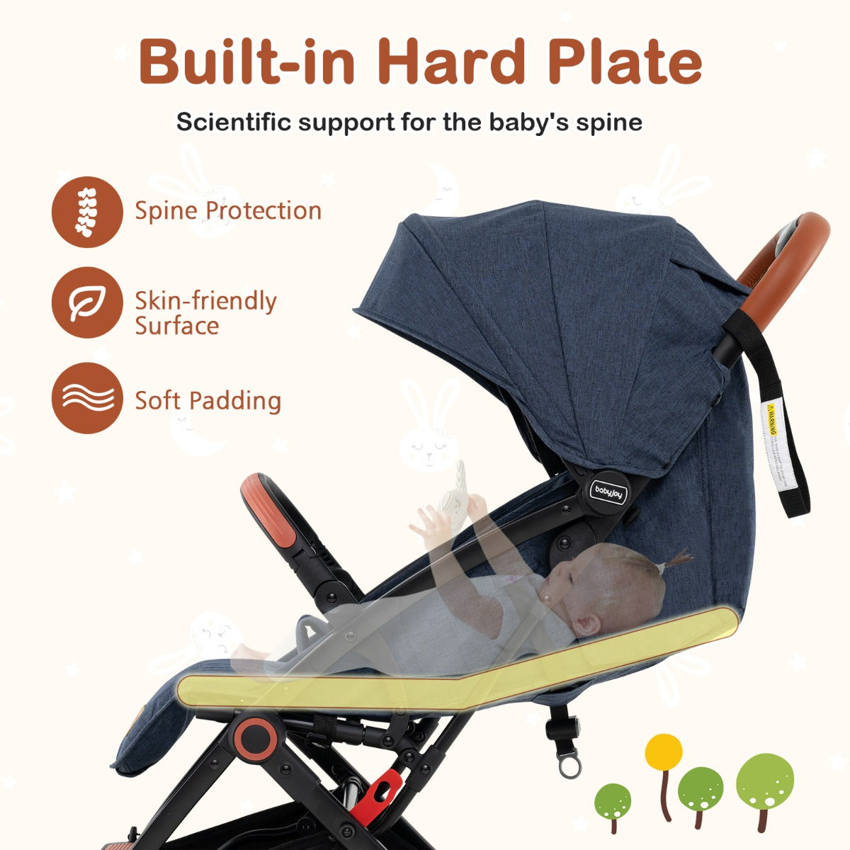 Canopy Stroller with Adjustable 95°- 175°Backrest for Baby-Navy