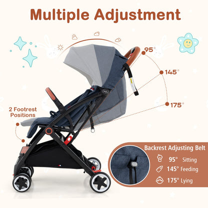 Canopy Stroller with Adjustable 95°- 175°Backrest for Baby-Navy
