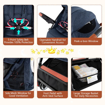 Canopy Stroller with Adjustable 95°- 175°Backrest for Baby-Navy