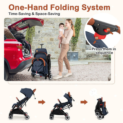 Canopy Stroller with Adjustable 95°- 175°Backrest for Baby-Navy