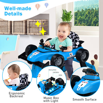 4-in-1 Foldable Activity Car Walker with Adjustable Height and Speed-Blue