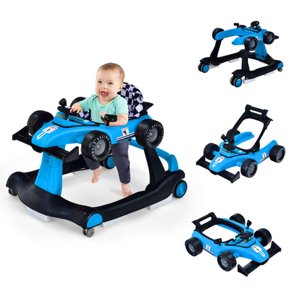 4-in-1 Foldable Activity Car Walker with Adjustable Height and Speed-Blue