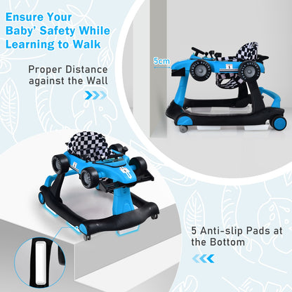 4-in-1 Foldable Activity Car Walker with Adjustable Height and Speed-Blue