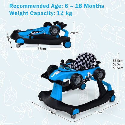 4-in-1 Foldable Activity Car Walker with Adjustable Height and Speed-Blue