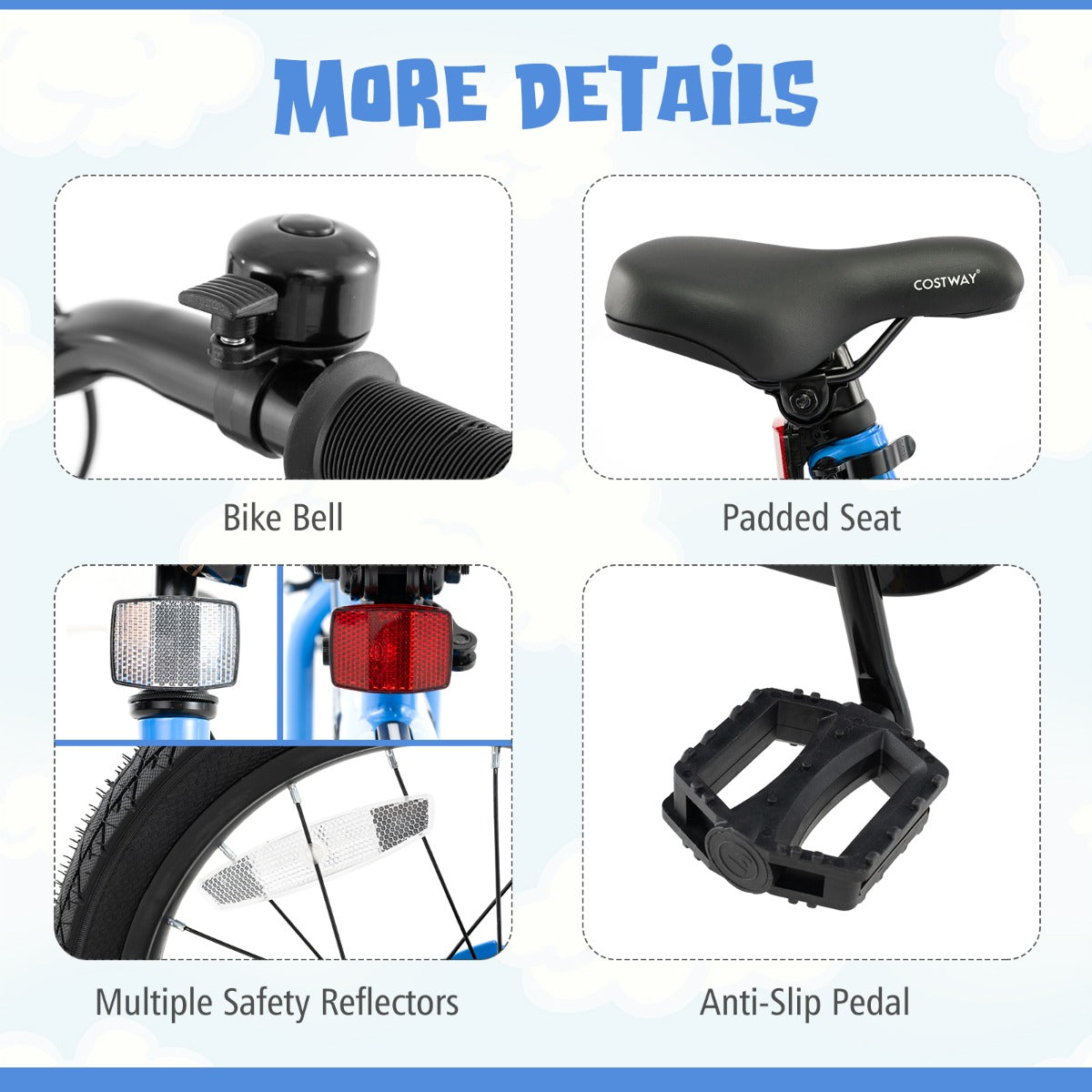 Kids Bike Carbon Steel LED Lighted Children Bicycle Adjustable-Navy-16 inches
