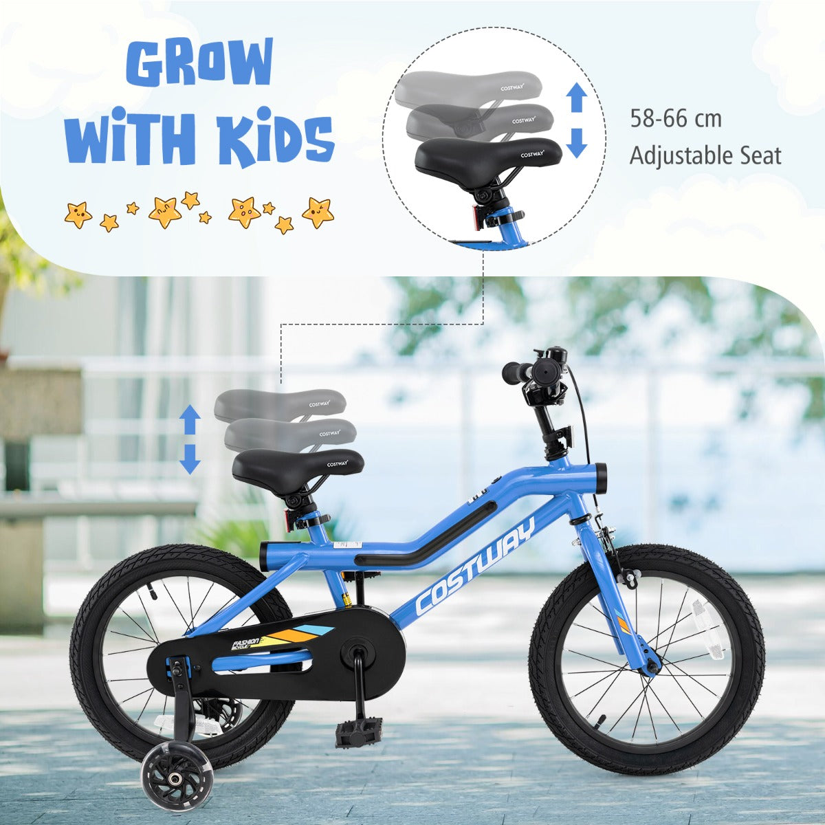 Kids Bike Carbon Steel LED Lighted Children Bicycle Adjustable-Navy-16 inches