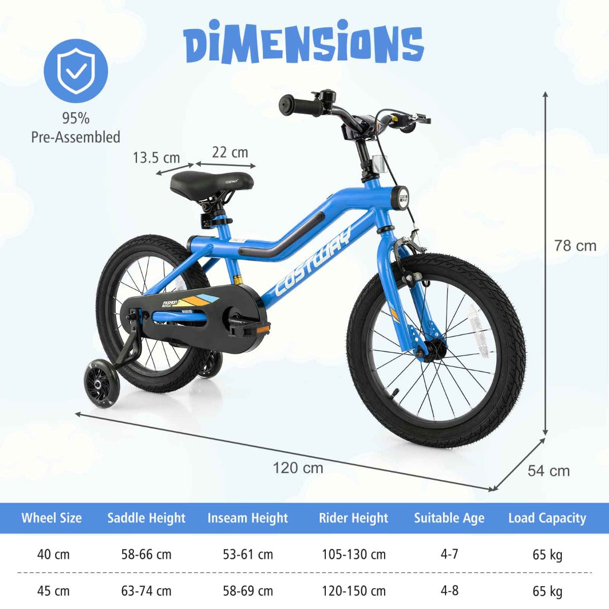 Kids Bike Carbon Steel LED Lighted Children Bicycle Adjustable-Navy-16 inches