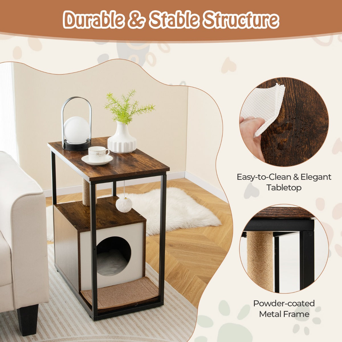 Soft removable cushion creates a comfortable washable resting area inside the cat condo