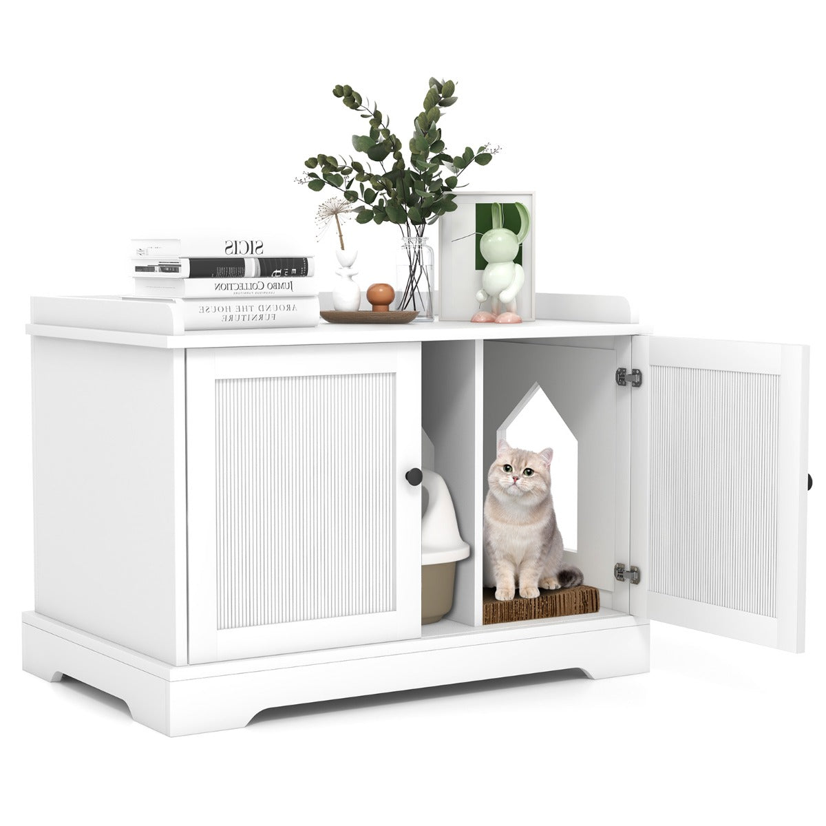 Cat Litter Box Enclosure with Cat Scratching Pad for Pet