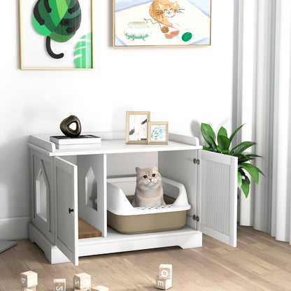 Cat Litter Box Enclosure with Cat Scratching Pad for Pet