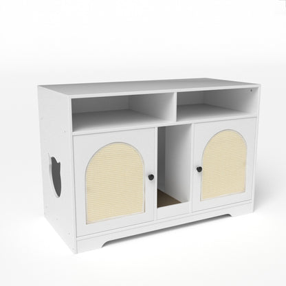 Cat Litter Box Enclosure with Storage and Double Rooms for 2 Cats-White