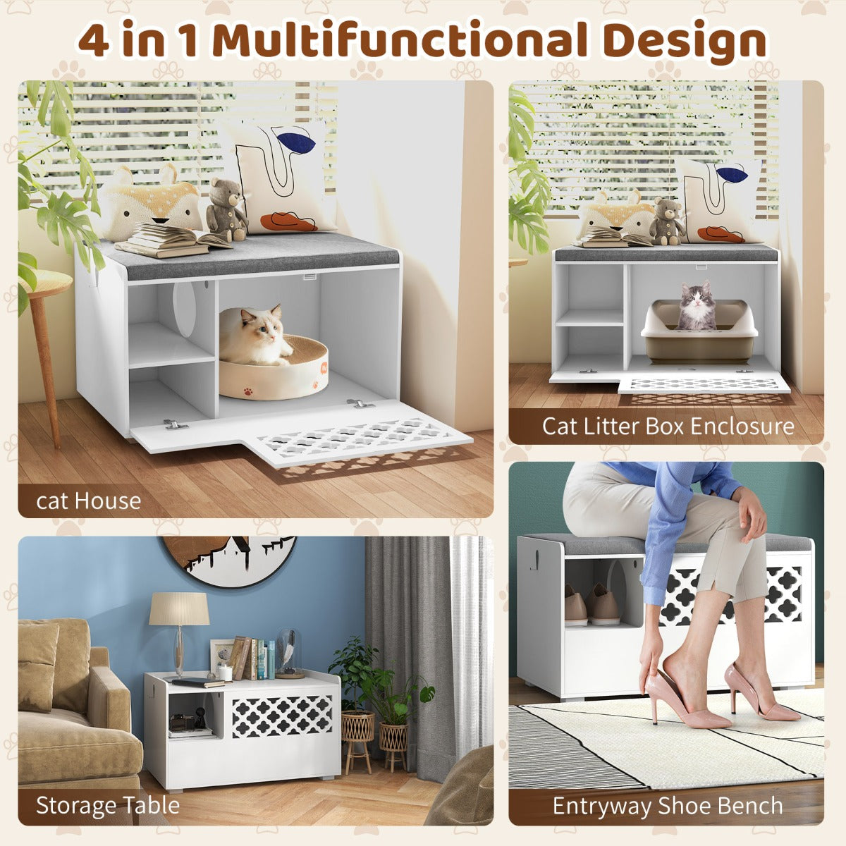 Costway Cat Litter Box Enclosure with Removable Cushion for Pets