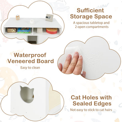 Cat Litter Box Enclosure with Storage and Double Rooms for 2 Cats-White