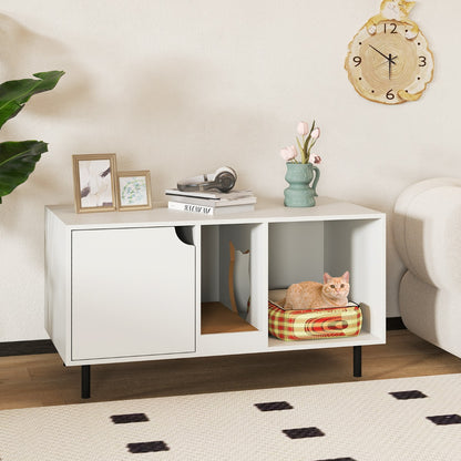 Cat Litter Box Enclosure with Storage and Removable Scratching Board-White