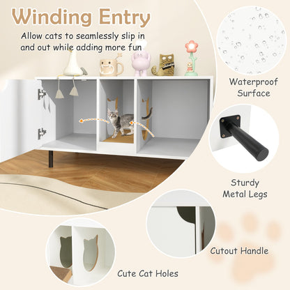 Cat Litter Box Enclosure with Storage and Removable Scratching Board-White