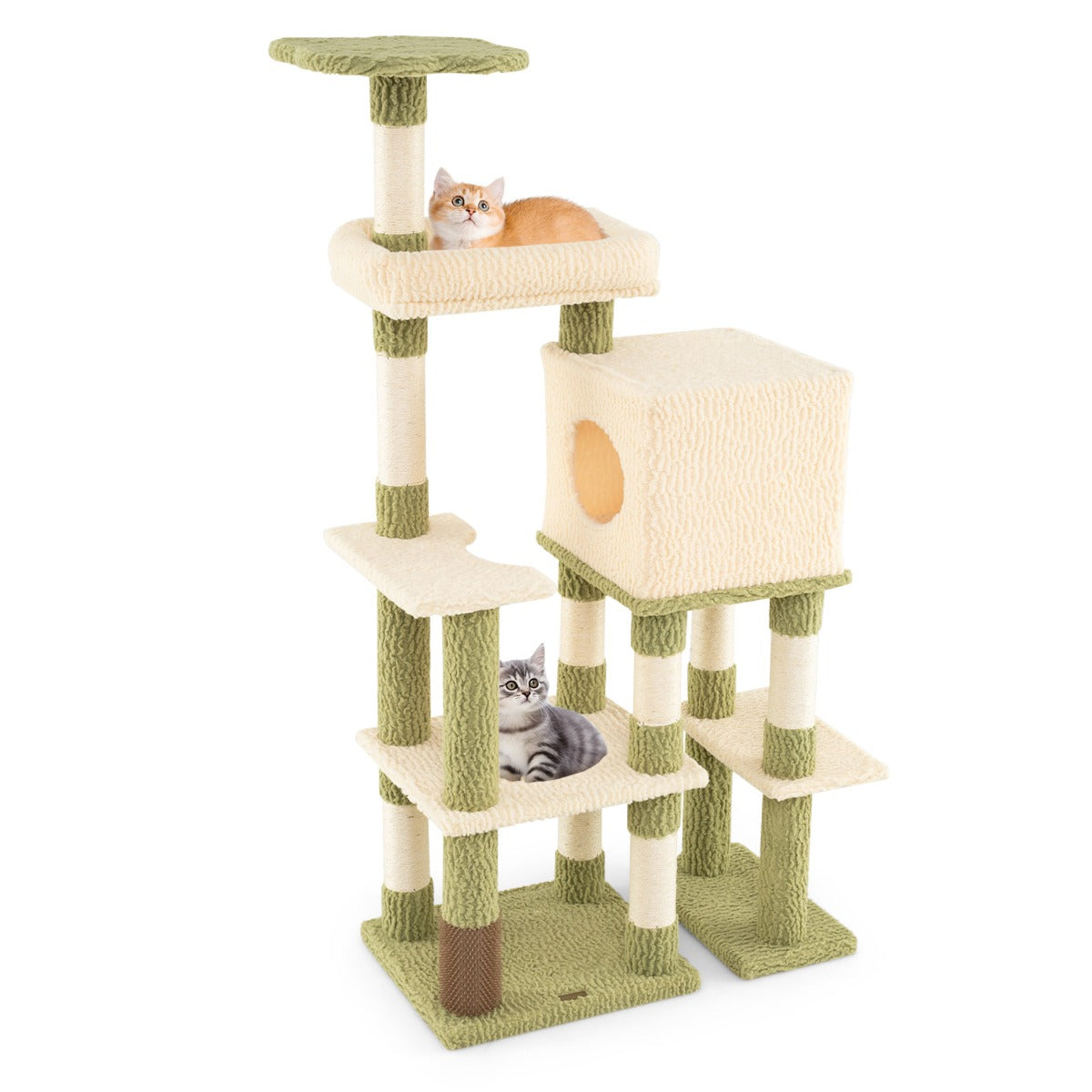 Multi-level Cat Tower with Private Condo and Cat Self-grooming Brush -Green