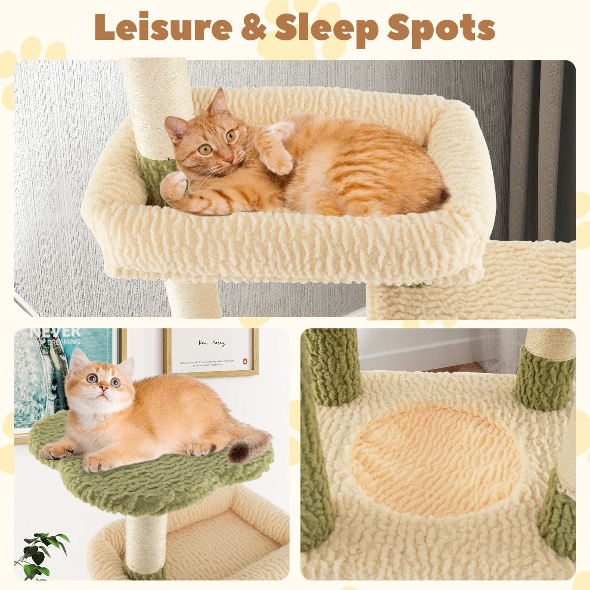 Multi-level Cat Tower with Private Condo and Cat Self-grooming Brush -Green