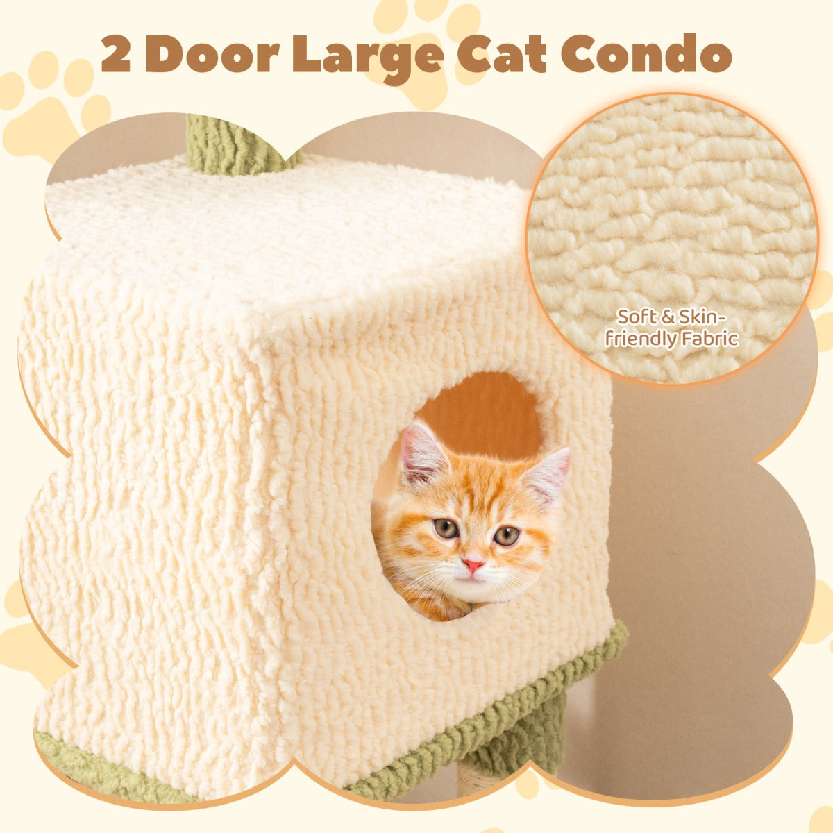 Multi-level Cat Tower with Private Condo and Cat Self-grooming Brush -Green