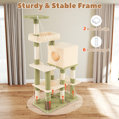 Multi-level Cat Tower with Private Condo and Cat Self-grooming Brush -Green