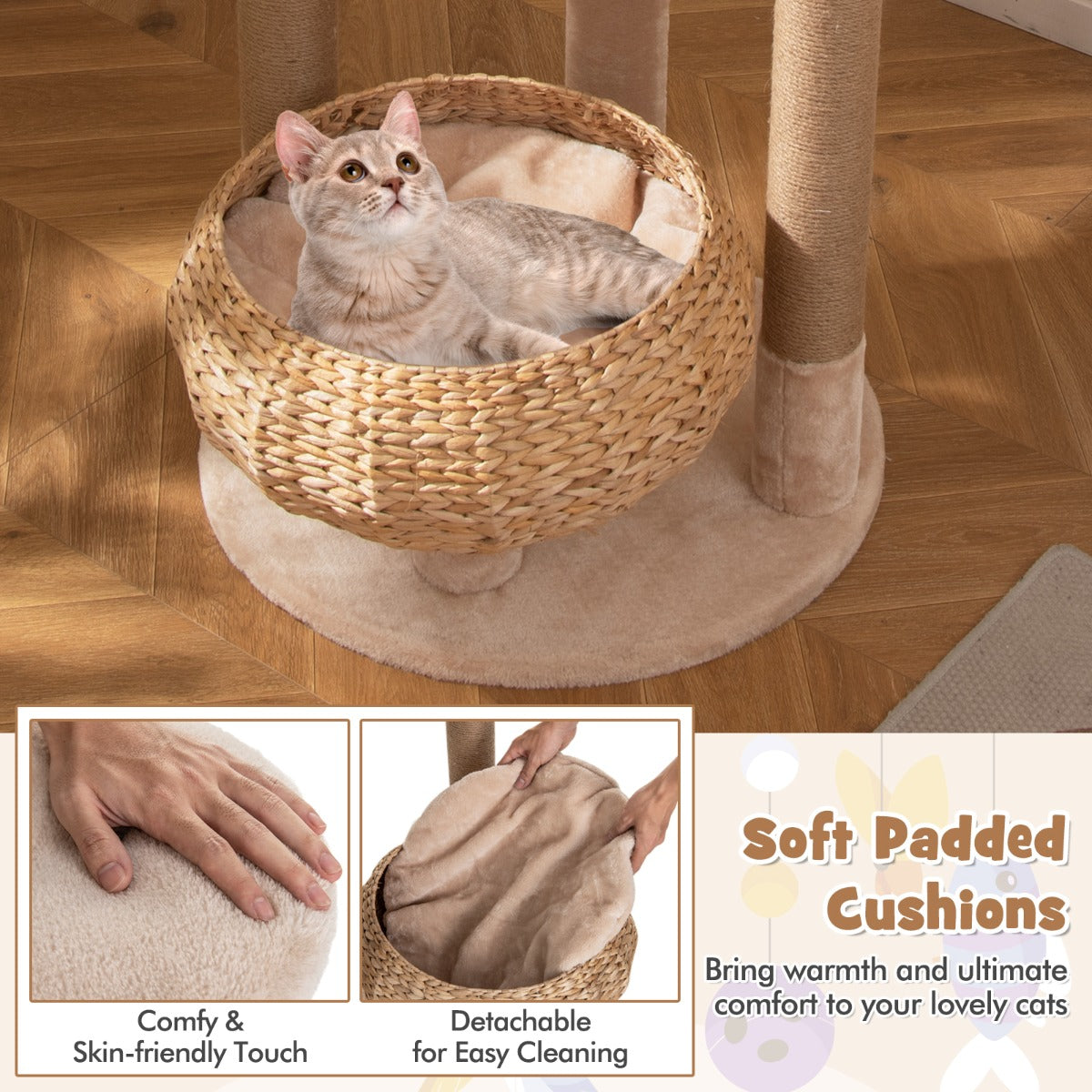 164cm Cattail Cat Tower with Jute Scratching Posts-Beige