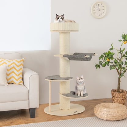 Multi-level Wooden Cat Tower with Thickened Sisal Scratching Posts for Indoor Cats-Grey
