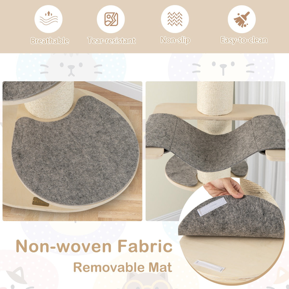 Multi-level Wooden Cat Tower with Thickened Sisal Scratching Posts for Indoor Cats-Grey