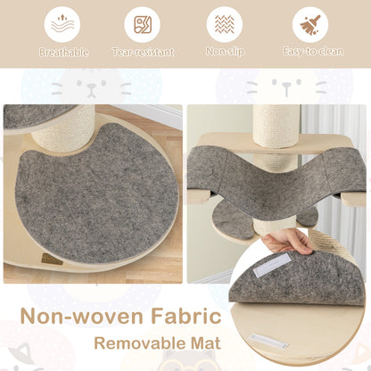 Multi-level Wooden Cat Tower with Thickened Sisal Scratching Posts for Indoor Cats-Grey