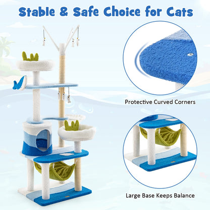 Multi-level Ocean-themed Cat Tree with Sisal Covered Scratching Posts