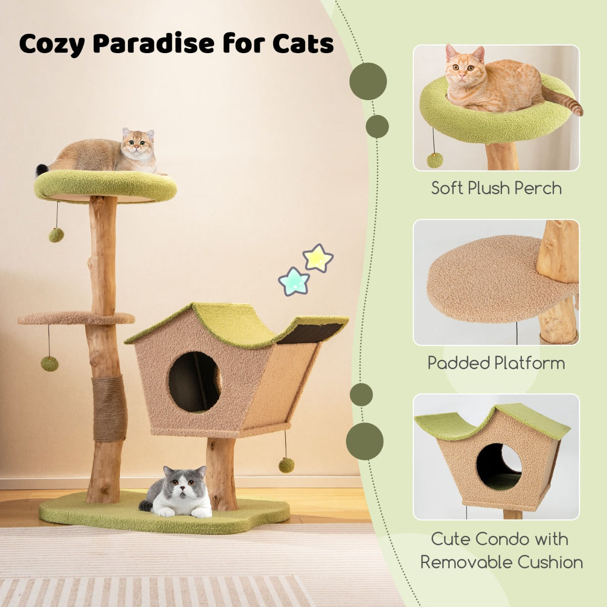 Costway 110CM Cat Tree with Padded Top Perch for Pet
